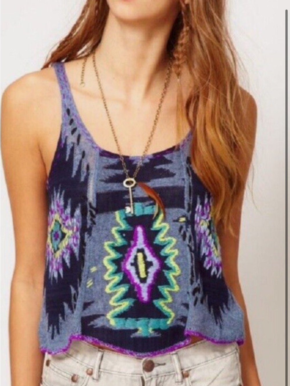Free People "Thirty Seven Miles East" Aztec Knit Tank Top. oversized small